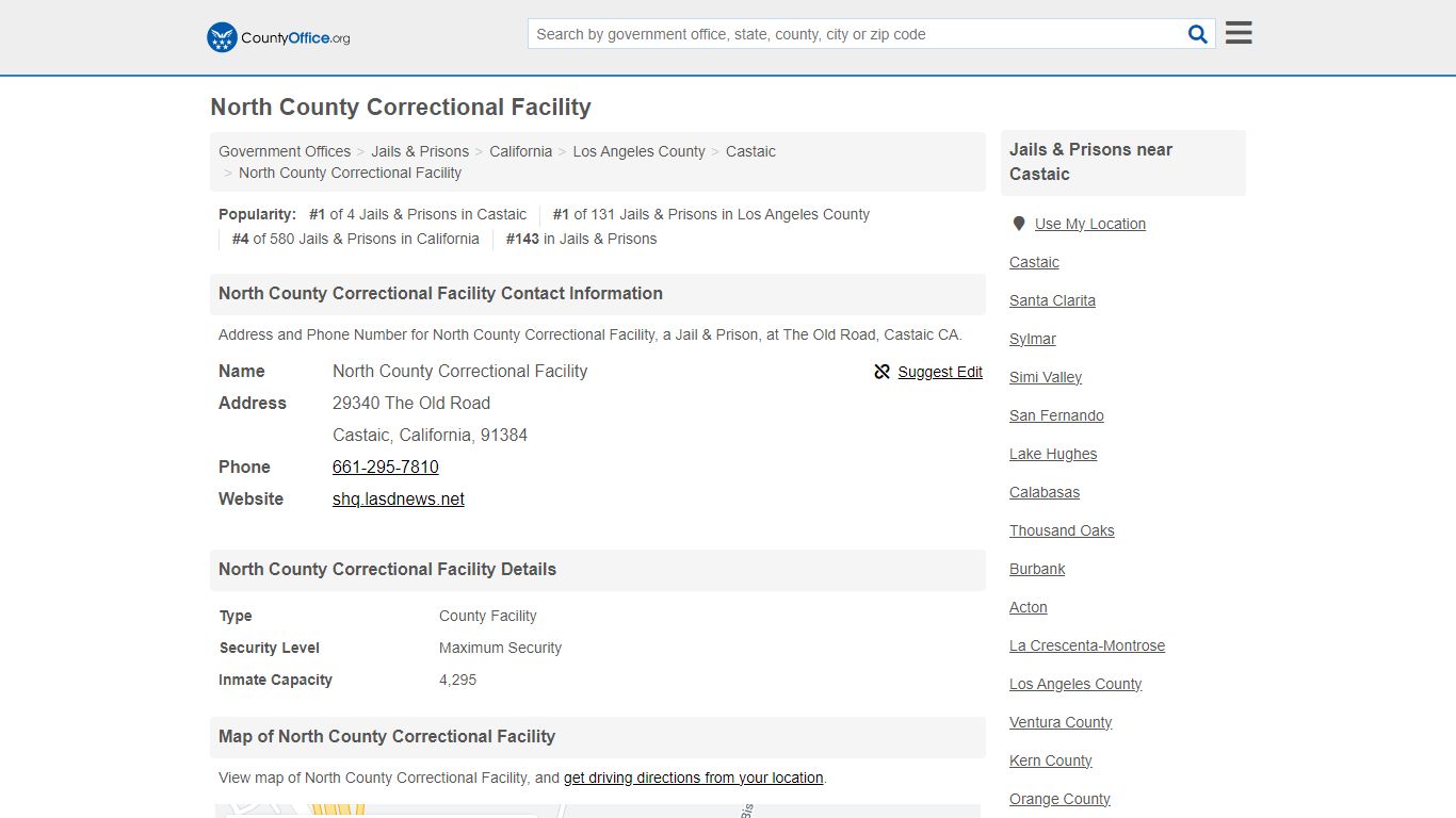 North County Correctional Facility - Castaic, CA (Address and Phone)